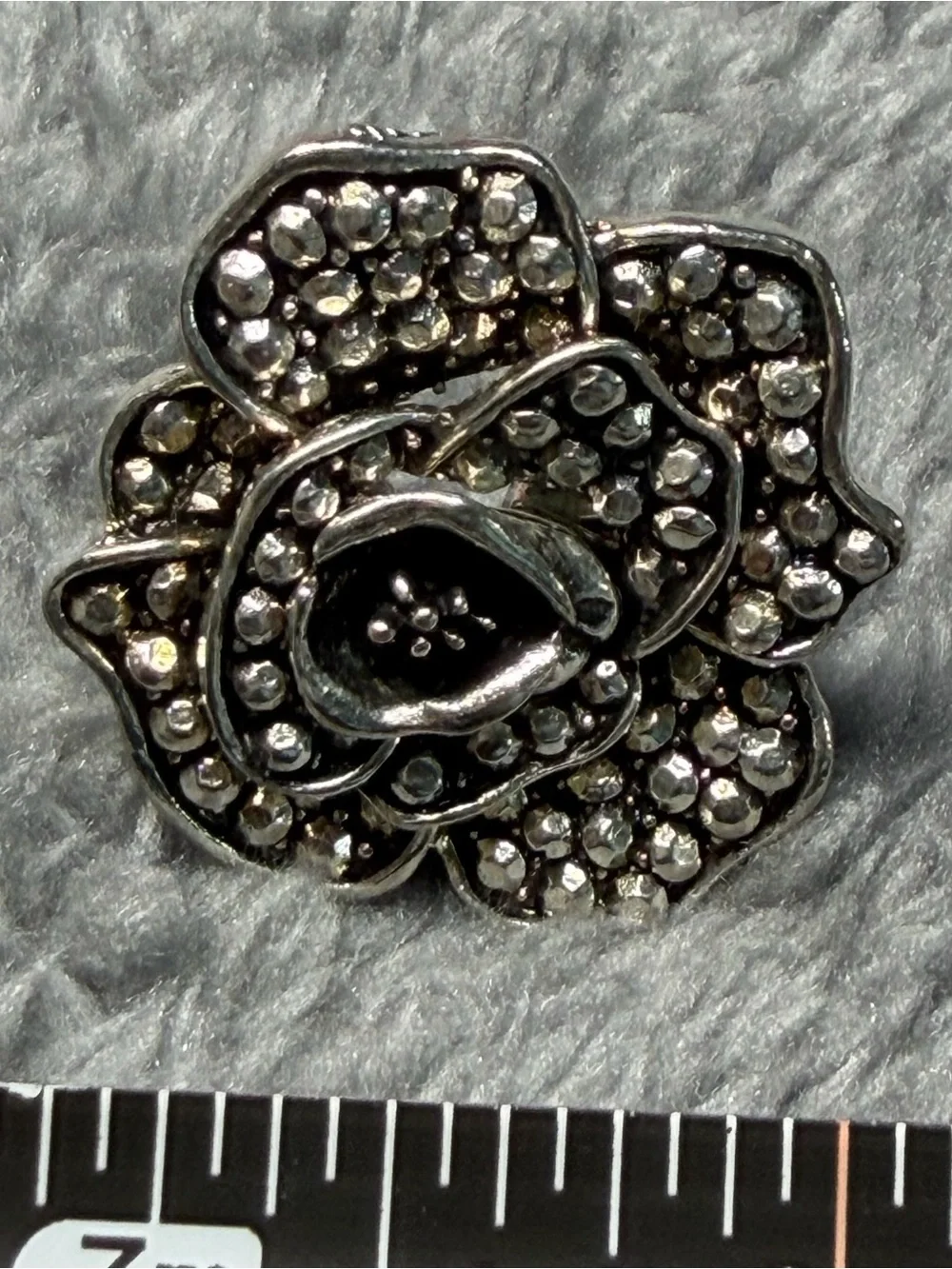 Silver-Tone Pave Flower Statement Ring - Silver